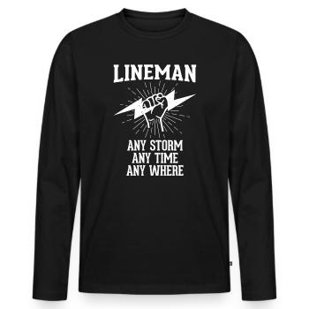 Drôle d’électricien haute tension disant électricité - T-shirt manches longues Premium bio Homme - noir - Devant - Nico (187cm)
