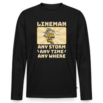 Drôle d’électricien haute tension disant électricité - T-shirt manches longues Premium bio Homme - noir - Devant - Nico (187cm)