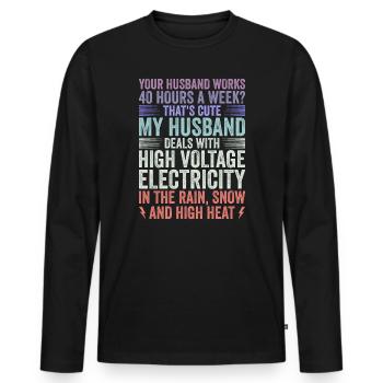Épouse d’un électricien haute tension - T-shirt manches longues Premium bio Homme - noir - Devant - Nico (187cm)