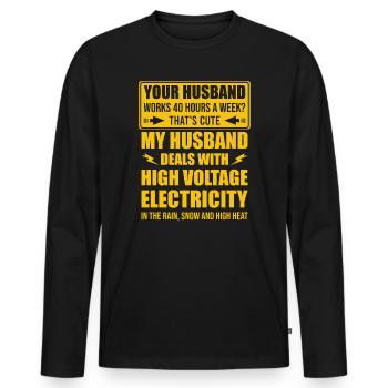 Épouse d’un électricien haute tension - T-shirt manches longues Premium bio Homme - noir - Devant - Nico (187cm)