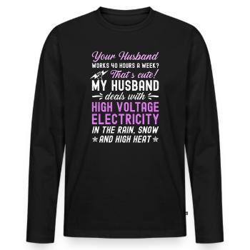 Épouse d’un électricien haute tension - T-shirt manches longues Premium bio Homme - noir - Devant - Nico (187cm)