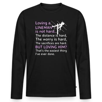 Épouse d’un électricien haute tension - T-shirt manches longues Premium bio Homme - noir - Devant - Nico (187cm)