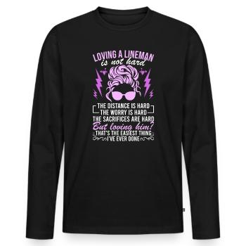 Épouse d’un électricien haute tension - T-shirt manches longues Premium bio Homme - noir - Devant - Nico (187cm)