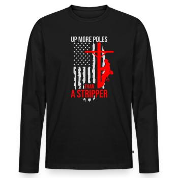 Power Lineman Power Line Electrician - Men's Premium Organic Long Sleeve Shirt - black - Front - Nico (187cm)