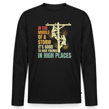Power Lineman Power Line Electrician - Men's Premium Organic Long Sleeve Shirt - black - Front - Nico (187cm)