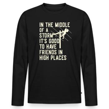 Power Lineman Power Line Electrician - Men's Premium Organic Long Sleeve Shirt - black - Front - Nico (187cm)