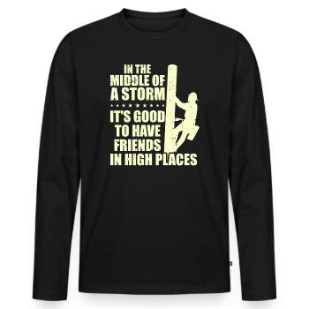 Power Lineman Power Line Electrician - Men's Premium Organic Long Sleeve Shirt - black - Front - Nico (187cm)