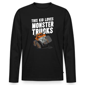 Ce gamin adore les camions monstres - T-shirt manches longues Premium bio Homme - noir - Devant - Nico (187cm)