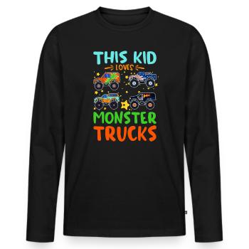Ce gamin adore les camions monstres - T-shirt manches longues Premium bio Homme - noir - Devant - Nico (187cm)