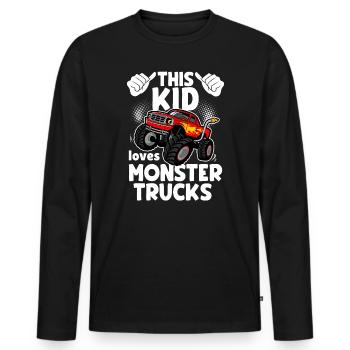 Ce gamin adore les camions monstres - T-shirt manches longues Premium bio Homme - noir - Devant - Nico (187cm)