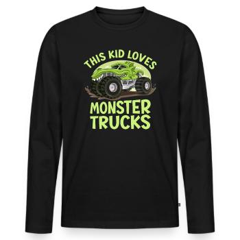 Ce gamin adore les camions monstres - T-shirt manches longues Premium bio Homme - noir - Devant - Nico (187cm)