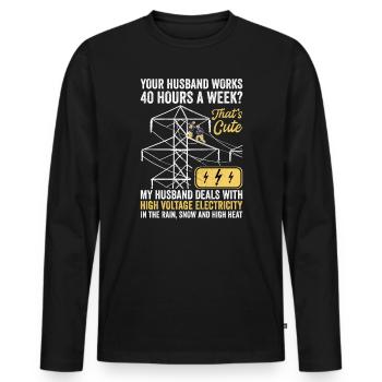 Épouse d’un électricien haute tension - T-shirt manches longues Premium bio Homme - noir - Devant - Nico (187cm)