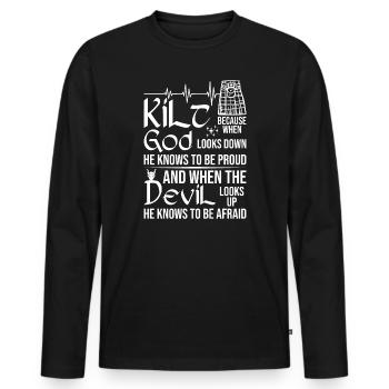 Kilt écossais disant jupe écossaise Écosse - T-shirt manches longues Premium bio Homme - noir - Devant - Nico (187cm)