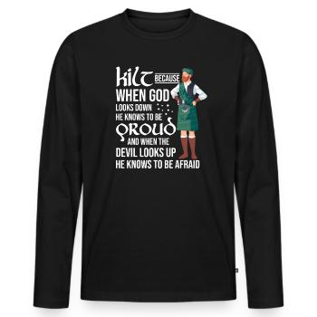 Kilt écossais disant jupe écossaise Écosse - T-shirt manches longues Premium bio Homme - noir - Devant - Nico (187cm)