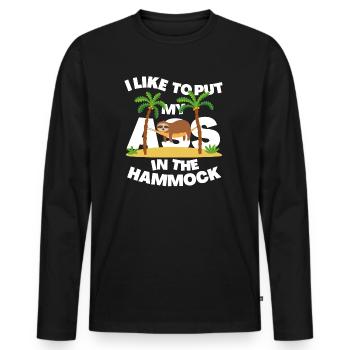 ICH MAG ES, MEINEN IN DIE HÄNGEMATTE ZU STECKEN - Männer Premium Bio Langarmshirt - Schwarz - Vorne - Nico (187cm)