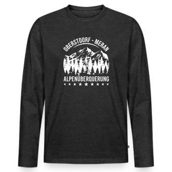 Alpenüberquerung Oberstdorf Meran E5 Fernwanderweg - Männer Premium Bio Langarmshirt - Anthrazit meliert - Vorne - Nico (187cm)