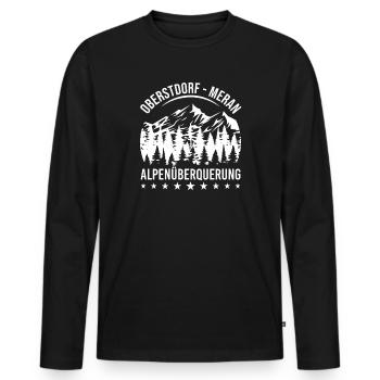 Alpenüberquerung Oberstdorf Meran E5 Fernwanderweg - Männer Premium Bio Langarmshirt - Schwarz - Vorne - Nico (187cm)