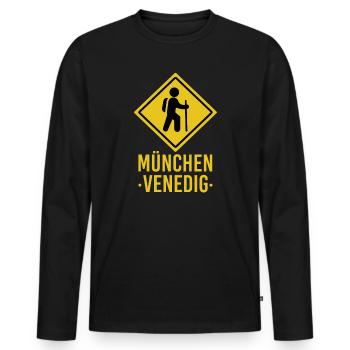 Alpenüberquerung München Venedig Fernwanderweg - Männer Premium Bio Langarmshirt - Schwarz - Vorne - Nico (187cm)