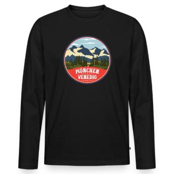 Alpenüberquerung München Venedig Fernwanderweg - Männer Premium Bio Langarmshirt - Schwarz - Vorne - Nico (187cm)