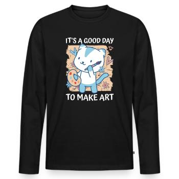 Professeur d’art Drôle de dicteur Cours d’art Cours d’art - T-shirt manches longues Premium bio Homme - noir - Devant - Nico (187cm)