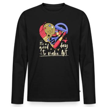 Professeur d’art Drôle de dicteur Cours d’art Cours d’art - T-shirt manches longues Premium bio Homme - noir - Devant - Nico (187cm)