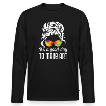 Professeur d’art Drôle de dicteur Cours d’art Cours d’art - T-shirt manches longues Premium bio Homme - noir - Devant - Nico (187cm)