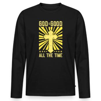 Dieu est Bon Église Foi Christianisme Saint - T-shirt manches longues Premium bio Homme - noir - Devant - Nico (187cm)