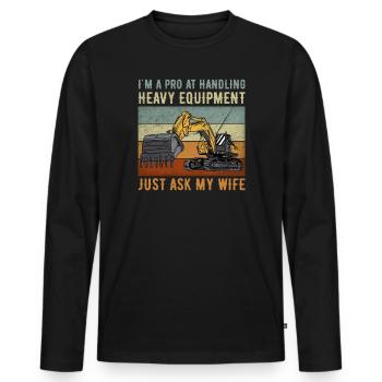 Retro Bagger Spruch Baggerfahrer Baustelle - Männer Premium Bio Langarmshirt - Schwarz - Vorne - Nico (187cm)