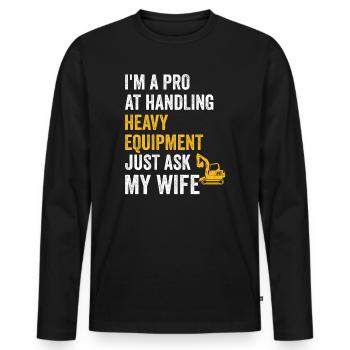 Retro Excavator Slogan Excavator Driver Construction Site - Men's Premium Organic Long Sleeve Shirt - black - Front - Nico (187cm)