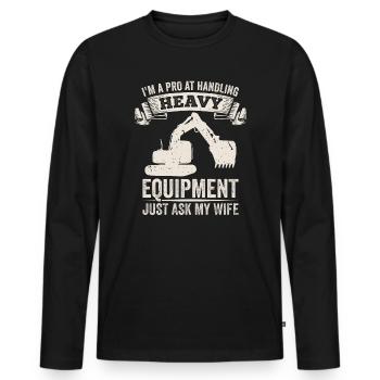 Retro Excavator Slogan Excavator Driver Construction Site - Men's Premium Organic Long Sleeve Shirt - black - Front - Nico (187cm)