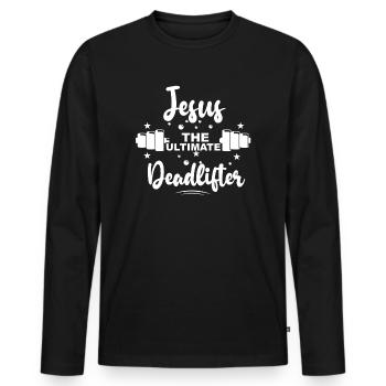 Jésus L’ultime soulevé de terre rétro Jésus - T-shirt manches longues Premium bio Homme - noir - Devant - Nico (187cm)