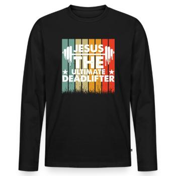Jésus L’ultime soulevé de terre rétro Jésus - T-shirt manches longues Premium bio Homme - noir - Devant - Nico (187cm)