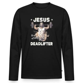 Jésus L’ultime soulevé de terre rétro Jésus - T-shirt manches longues Premium bio Homme - noir - Devant - Nico (187cm)