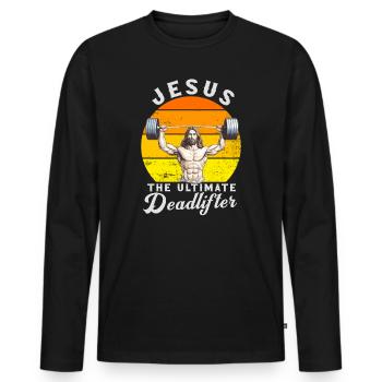 Jésus L’ultime soulevé de terre rétro Jésus - T-shirt manches longues Premium bio Homme - noir - Devant - Nico (187cm)