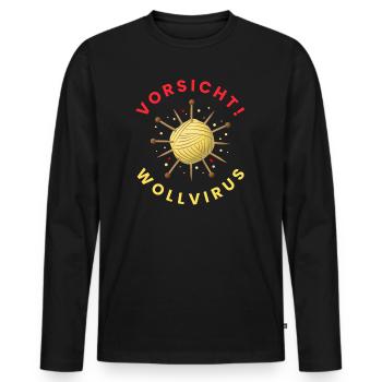 VORSICHT! Wollvirus - Männer Premium Bio Langarmshirt - Schwarz - Vorne - Nico (187cm)