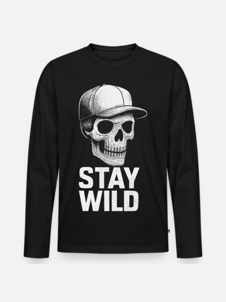 Streetart Totenkopf Stay Wild Urban Style - Männer Premium Bio Langarmshirt - Schwarz