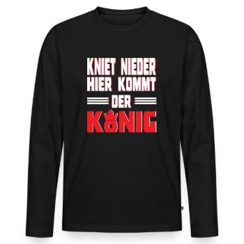 Funny saying Here comes the king gift idea - Men's Premium Organic Long Sleeve Shirt - black - Front - Nico (187cm)