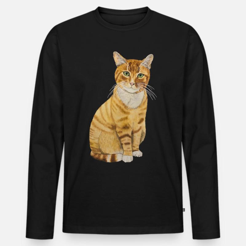 rote Katze sitzend - Männer Premium Bio Langarmshirt - Schwarz