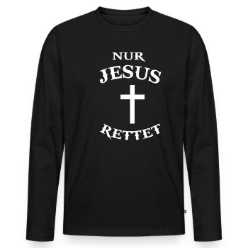 Jesus Christus Rettet Religion Christentum Spruch - Männer Premium Bio Langarmshirt - Schwarz - Vorne - Nico (187cm)