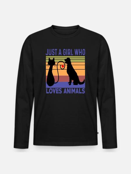 Just A Girl Who Loves Animals Dog Cat Retro Vintag - Mannen Premium Bio shirt met lange mouwen - zwart