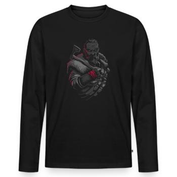 Wikinger Krieger mit Axt - Männer Premium Bio Langarmshirt - Schwarz - Vorne - Nico (187cm)