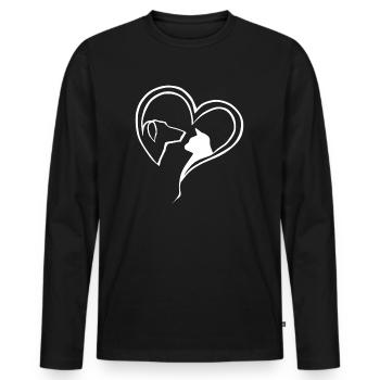 Animal Love Chien Chat Cœur Cadeau - T-shirt manches longues Premium bio Homme - noir - Devant - Nico (187cm)