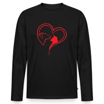 Animal Love Dog Cat Heart Gift - Men's Premium Organic Long Sleeve Shirt - black - Front - Nico (187cm)