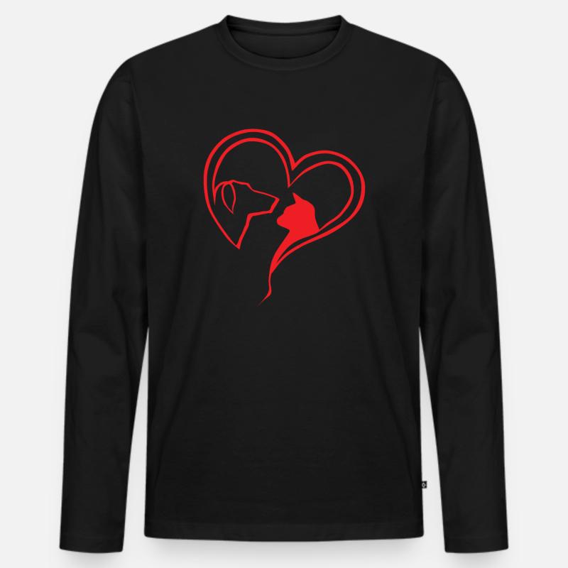 Tier Liebe Hund Katze Herz Geschenk - Männer Premium Bio Langarmshirt - Schwarz