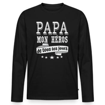 Idee Cadeau Papa Mon Héros De Tous Les Jours - T-shirt manches longues Premium bio Homme - noir - Devant - Nico (187cm)