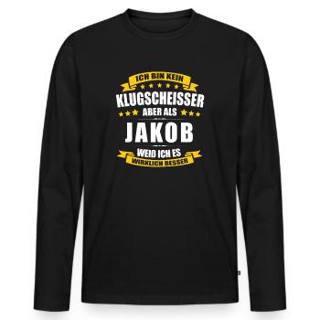 Name Jakob Vorname Klugscheisser Namenstag - Männer Premium Bio Langarmshirt - Schwarz - Vorne - Nico (187cm)