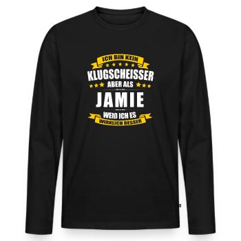 Name Jamie Vorname Klugscheisser Namenstag - Männer Premium Bio Langarmshirt - Schwarz - Vorne - Nico (187cm)