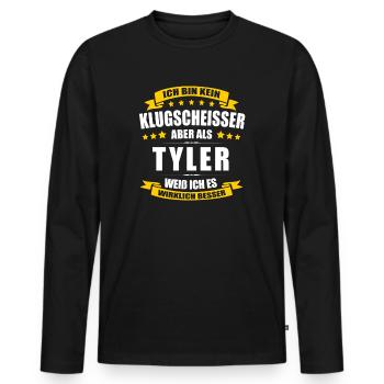 Name Tyler Vorname Klugscheisser Namenstag - Männer Premium Bio Langarmshirt - Schwarz - Vorne - Nico (187cm)