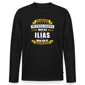 Name Ilias Vorname Klugscheisser Namenstag - Männer Premium Bio Langarmshirt - Schwarz - Vorne - Nico (187cm)
