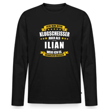 Name Ilian Vorname Klugscheisser Namenstag - Männer Premium Bio Langarmshirt - Schwarz - Vorne - Nico (187cm)